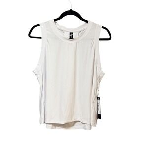 Interval Womens White Modal Spandex Pleated Back Activewear Tank Top Large NWT